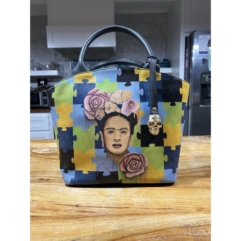 Prison Art Hand Tattooed Leather Purse Handbag Domed Satchel Frieda Kahlo